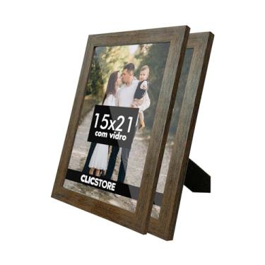 Imagem de Kit 2 Porta Retrato 15x21 A5 Com Vidro Fotos Moldura Aparador Decoração Quadro (Tabaco)