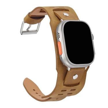 Imagem de WONJOY Pulseira masculina de couro compatível com Apple Watch Ultra 49 mm, 46 mm, 45 mm, 44 mm, 42 mm, 41 mm, 40 mm, 38 mm, iWatch Ultra 2/1 séries 10/9/8/7/SE/6/5/4/3, feita à mão
