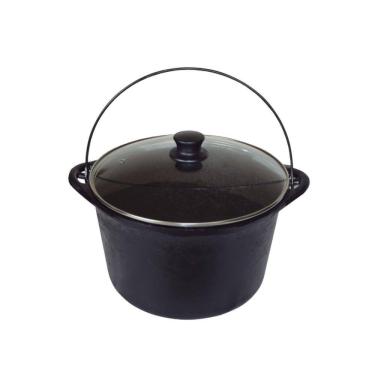 Imagem de Panela Ferro Fundido Caldeirão Antigo Tampa Vidro 24cm 4L