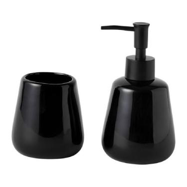 Imagem de Kit Banheiro Lavabo Preto 2 Pçs Cerâmica Acessórios Primor - Kadê