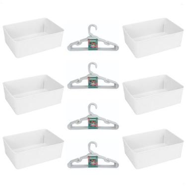 Imagem de Kit 6 Cestos Multiuso Decorativo e 20 Cabides Infantis Branco - 123 Or