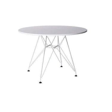 Imagem de Mesa Eames Ferro Branco Tampo Redondo Madeira Branco 90cm - House Desi