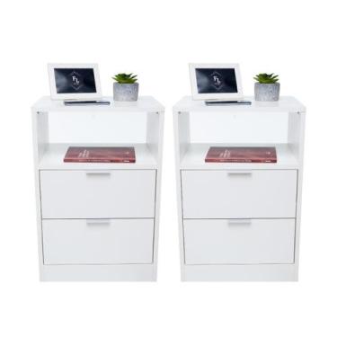 Imagem de Kit 2 Mesas Cabeceira Off White 60Cm Altura 2 Gavetas - Fl Decor