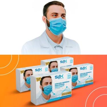Imagem de Kit 200 Máscara Descartável Adulto Tripla Anvisa Clip Nasal - SP PROTE