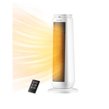 Imagem de PELONIS Aquecedor de ambiente de torre de cerâmica oscilante de 58 cm com controle remoto e termostato, aquecedor de piso com eficiência energética elétrica para uso interno, cofre grande com