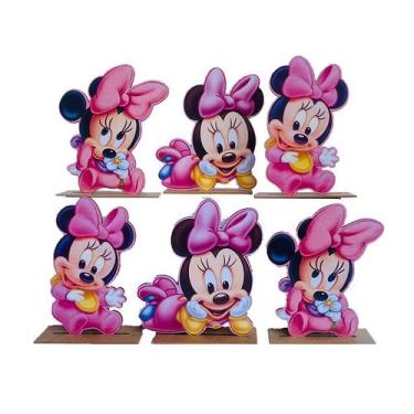 Imagem de Kit Display de Mesa 6 Peças Para Festa Minnie Bebê MDF - Juju Brasil