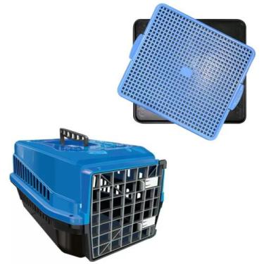 Imagem de Caixa Transporte Animais N4 E Tapete Higienico Sanidog Azul - MecPet