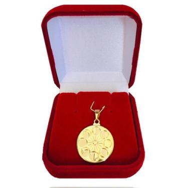 Imagem de Pingente Medalha Mistico Lua e Sol Fases da Lua Folheada a Ouro 18k Se