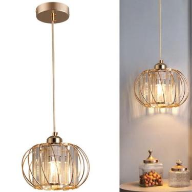 Imagem de Pendente Cristal Aramado Sobrepor Teto Moderno Luminária Dourada Redon
