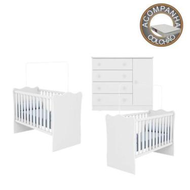 Imagem de Quarto de Bebê Berço Gemeos Colchão Light e Cômoda Doce Sonho Branco Q