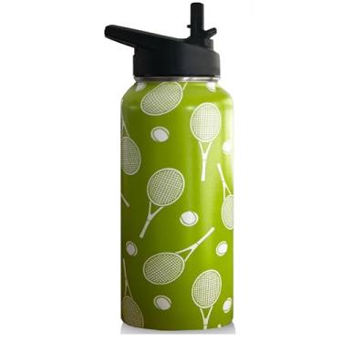 Imagem de Garrafa de água de tênis de 946 ml isolada a vácuo de aço inoxidável canecas de viagem com canudo para jogos esportivos, acessórios de tênis