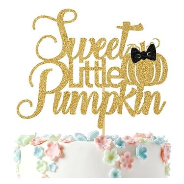 Imagem de Topo de bolo de abóbora doce, decorações de chá de bebê de abóbora para meninos, chá de bebê outono outono/Dia das Bruxas Ação de Graças Revelação de gênero de bebê suprimentos de decorações de festa,