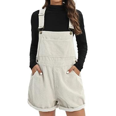 Imagem de Justalwart Macacão feminino com shorts folgados e alças ajustáveis, veludo cotelê bege, XG