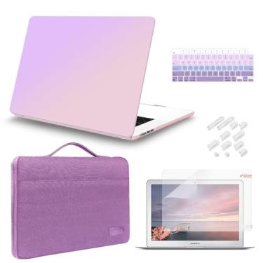 Imagem de iCasso Capa para MacBook Air de 15 polegadas, versão 2023, chip A2941 M2, capa rígida, bolsa de transporte para laptop, protetor de tela e capa de teclado para Mac Air 15,3 polegadas, roxo gradiente