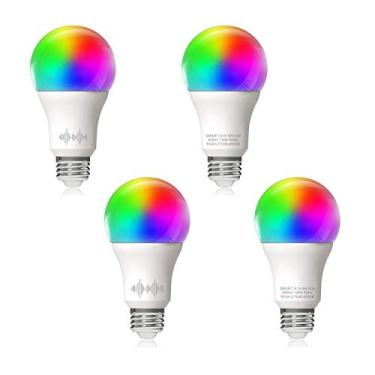 Imagem de Helloify A19 LED Smart, Lâmpada WiFi compatível com Alexa Google Home, RGBCW mudança de cor, branco quente frio regulável, sem hub necessário, equivalente a 60W, RGB+2700K-6500K, pacote com 4