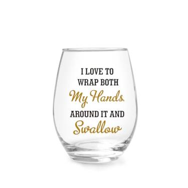 Imagem de Jogskeor I Love to Wrap Both My Hands Around It And Swallow Taça de vinho sem haste 425 g Presentes engraçados de taça de vinho para mulheres, presentes de amigas para irmãs, aniversário, Natal,