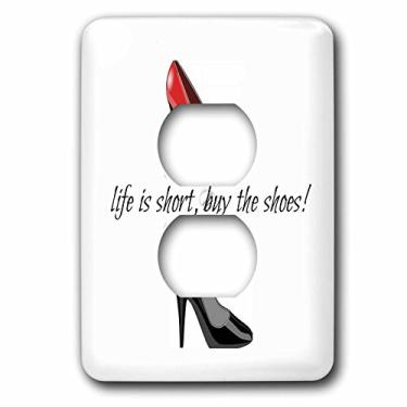 Imagem de 3dRose lsp_172388_6 Life is Short Buy The Shoes, Imagem de sapatos, Capa de interruptor de luz preta com letras
