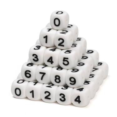 Imagem de Melius 50 peças de contas de silicone número 0-9, contas de número quadrado de 12 mm para canetas, chaveiros DIY, artesanato