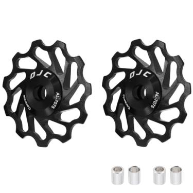 Imagem de DJC Roda de rolamento de cerâmica para bicicleta, 2 peças, rolo guia 11T 12T 13T 14T 15T 16T MTB Road Bike Derailleur traseiro para Shimano para Sram Pulley oilslick (preto, 2 peças 11T)