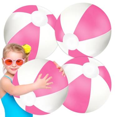 Imagem de Whaline 3 bolas de praia infláveis de 50,8 cm, bolas redondas de PVC, brinquedos fofos para o verão, tema tropical havaiano, decorações de festa na praia, acessório de jogo de areia (rosa e branco)