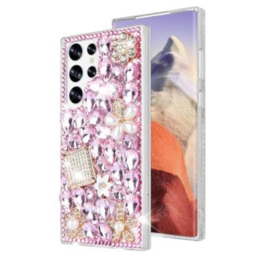 Imagem de Losin Compatível com Galaxy S24 Plus Bling Case para mulheres meninas luxo 3D brilhante glitter diamante cristal strass capa fofa brilhante frasco de perfume flor design capa à prova de choque, rosa