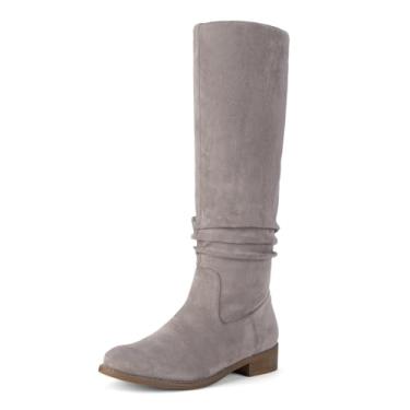 Imagem de Shoe'N Tale Botas femininas de cano alto, salto baixo, despojadas, bico fino, sapatos de inverno com zíper lateral, Cinza, 36