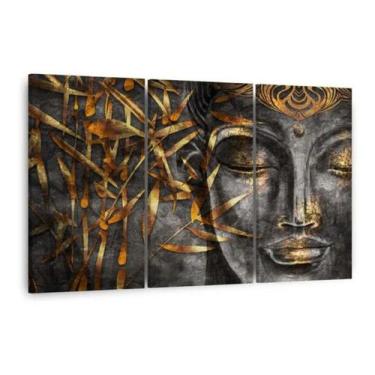 Imagem de Quadro Buda Decorativo Para Recepção Em Tecido Moderno Gold - Wall Fra