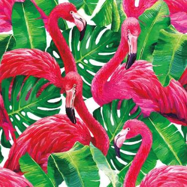 Imagem de Papel de Parede Adesivo Tropical Flamingo Folhas Verdes - ColorMyHome,