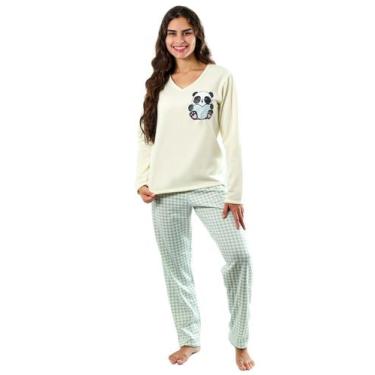 Imagem de Pijama Feminino Longo Adulto Feminino Blusa e Calca Flanelad - Empório