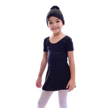 Imagem de Collant Infantil Juvenil Ballet Manga Curta com Saia Rosa Preto - Mari