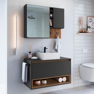 Imagem de Conjunto para Banheiro com Cuba Viseu 3 PT Grafite e Mel