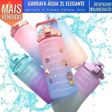 Imagem de Garrafa de Água c/ Tampa Canudo e Adesivos 2L Alça Bico Academia Escol