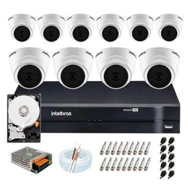 Imagem de Kit intelbras 10 câmeras dome vhc 1120d 720p + dvr 1216 + acessórios c