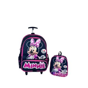 Imagem de Kit Mochila Escolar Infantil Minnie Pink Black Com Rodinha - Debebe By