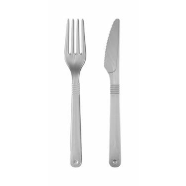 Imagem de 1.000 Kits Garfo e Faca Descartável Forte para Refeição - AAZ, Prata