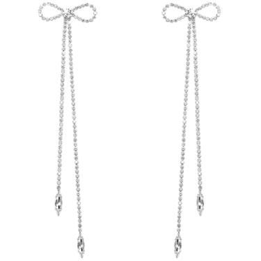 Imagem de Nanafast Brincos longos de strass com pingente de gota e borla para mulheres, casamento, noiva, festa, formatura, aniversário, dia das mães, Natal, Zinco, Strass