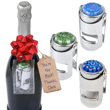 Imagem de Evan James Designs Rolha de Champanhe de Vidro Millefiori – com Vedação Hermética Protege Vinho Espumante, Prosecco e Cava Co2 e Sabor – Caixa Suspensa para Presentes de Champanhe Por, Verde Escuro