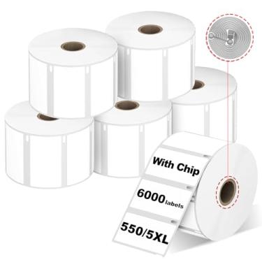 Imagem de RGiNK Para etiquetas DYMO 550 (30334 com chip RFID) Etiquetas de código de barras multiuso (2-1/10.2 cm x 1-1/10.2 cm), perfuradas, compatíveis com DYMO Labelwriter 450 4XL 550 & 5XL 550 impressoras
