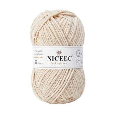 Imagem de NICEEC 1 novelo de lã macia - fio acrílico para tricô penteado fio de qualidade para artesanato faça você mesmo fio de mistura de lã para fio de cobertor de crochê (100 g, 153 m) - bege