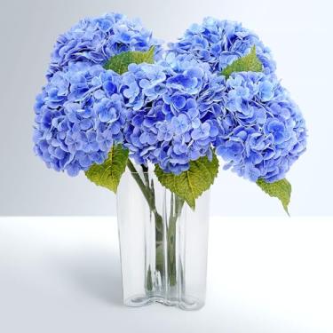 Imagem de Waipfaru 4pcs Flores Artificiais de Hortênsia Azul Escuro de Toque Real, 53 cm com Haste Longa e Folhas, Látex Completo para Decoração de Casa, Festas, Arranjos Florais