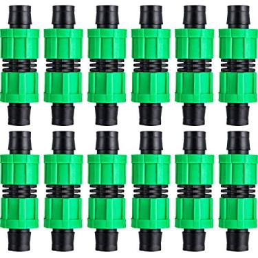 Imagem de Hotop Acoplamento de irrigação por gotejamento de 12 peças, conectores universais de 5/8 polegadas, compatíveis com a maioria dos sistemas de gotejamento ou irrigação de tubos AG de 16-17 mm (verde)