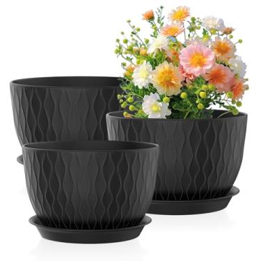 Imagem de Meowell Vasos grandes para plantas de 31/10/23 cm, pacote com 3 vasos de flores grandes para plantas internas ao ar livre com ondulações de água, vasos de plástico largos com orifícios de drenagem e