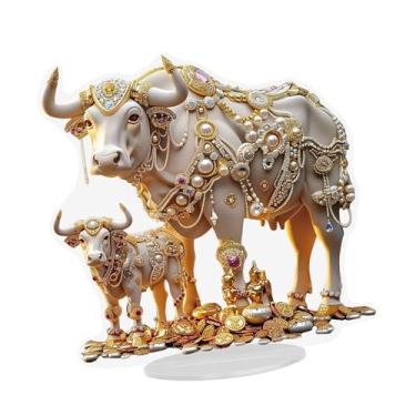 Imagem de rockible Decoração de mesa de vacas acrílicas sinal plano 2D, decoração de mesa de vacas atraente e exclusiva para lareira de canto de férias