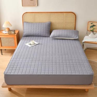 Imagem de Capa protetora de colchão macia e respirável, capa de colchão silenciosa, à prova de poeira e à prova d'água, com bolso profundo de 30 cm - cinza claro||California King: 200 x 221 cm (3 peças)