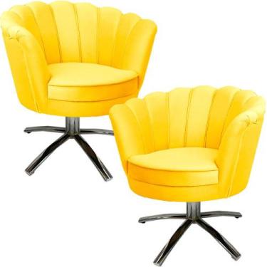 Imagem de Kit Duas Poltronas Giratórias Pétala em Sued Premium Amarelo - Sua Cas