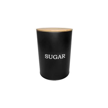Imagem de Genérico, Pote Açucar Porta Mantimento Aço Preto Tampa Bambu Lata 1,4L