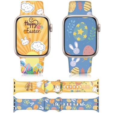 Imagem de Mazuboho Pulseira feminina de Easter Eggs compatível com Apple Watch séries 10/9/8/7/6/5/4/3/2/1/SE de 42 mm (série 10), 41 mm, 40 mm, 38 mm, 4, 3, 2, 1 e SE