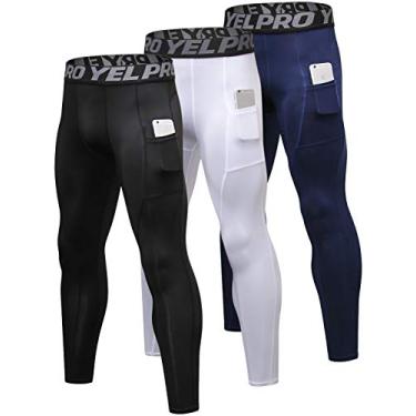 Imagem de Calça masculina de compressão Yuerlian para treino, treino, treino, corrida, atlético, camada básica, calça seca e fresca com bolso, Pocket-black + White + Navy, XX-Large