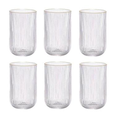 Imagem de Jogo de 6 Copos em Cristal com Borda Dourado 425ml - 12,8x2,48x7,9cm