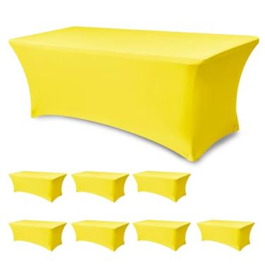 Imagem de Enjoyidea Capa de mesa elástica ajustada para mesas retangulares de 1,8 m - pacote com 8 toalhas de mesa de elastano amarelo - toalhas de mesa dobráveis elásticas para festas, exibição de estande de